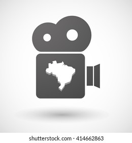 Illustration of an isolated cinema camera icon with  a map of Brazil