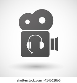 Illustration of an isolated cinema camera icon with  a hands free phone device