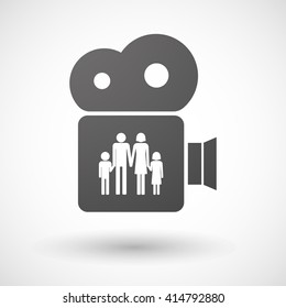 Illustration of an isolated cinema camera icon with a conventional family pictogram