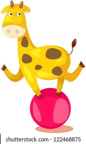 illustration of isolated circus giraffe running on ball