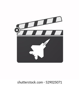 Illustration of an isolated clapper board with a combat plane