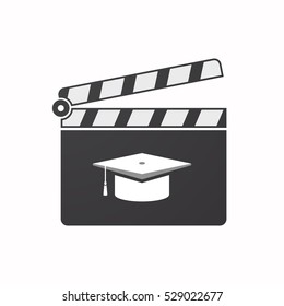 Illustration of an isolated clapper board with a graduation cap