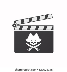 Illustration of an isolated clapper board with a pirate skull