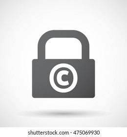 Illustration of an isolated closed lock pad icon with    the  copyright sign