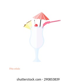 Illustration of Isolated Cocktail with Cherry and Pineapple. Pina Colada Cocktail. Vector.