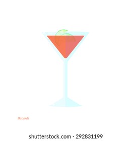 Illustration of Isolated Cocktail with Lime. Bacardi cocktail. Vector.
