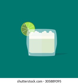 Illustration of Isolated Cocktail with Lime. Pisco Sour Cocktail. Vector.