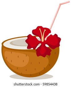 illustration of isolated coconut cocktail with hibiscus on white