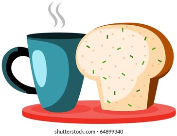 illustration of isolated coffee cup and bread on white background