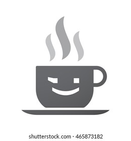 Illustration of an isolated coffee cup icon with  a wink text face emoticon