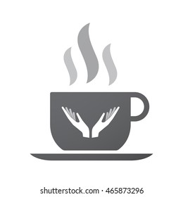 Illustration of an isolated coffee cup icon with  two hands offering