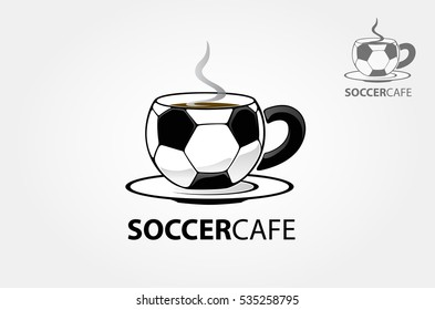 Illustration of an isolated coffee cup icon with a soccer ball

