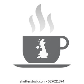 Illustration of an isolated coffee cup with  a map of the UK 