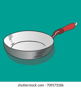 Illustration of Isolated colored black frying pan on a green  background. 