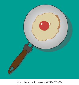 Illustration of Isolated colored frying pan with egg on a white background. View from above.