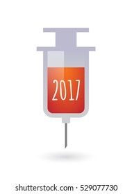 Illustration of an isolated colored syringe with  a 2017 year  number icon