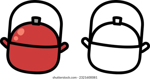 Illustration of isolated colorful and black and white red pot