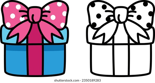 Illustration of isolated colorful and black and white gift box