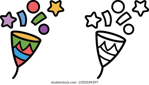 Illustration of isolated colorful and black and white popper party