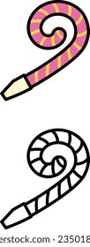 Illustration of isolated colorful and black and white party blower