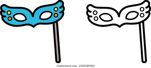 Illustration of isolated colorful and black and white fancy mask