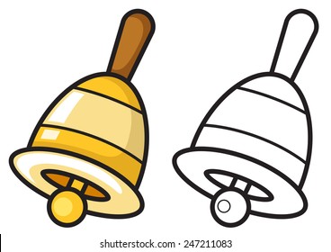 Illustration of isolated colorful and black and white bell for coloring book