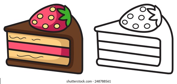 Illustration of isolated colorful and black and white cupcake for coloring book