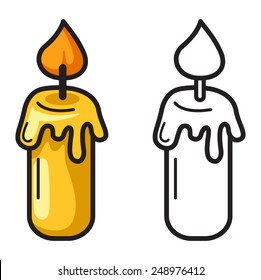 Illustration of isolated colorful and black and white candle for coloring book