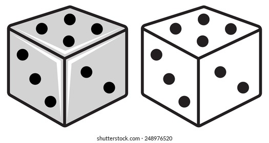 Illustration of isolated colorful and black and white dice for coloring book