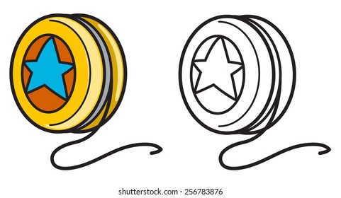 illustration of isolated colorful and black and white yo-yo for coloring book