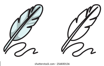 Illustration of isolated colorful and black and white quill for coloring book