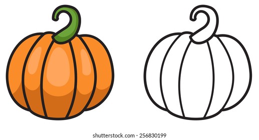 Illustration of isolated colorful and black and white pumpkin  for coloring book