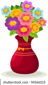 illustration of isolated colorful flowers in vase on white background