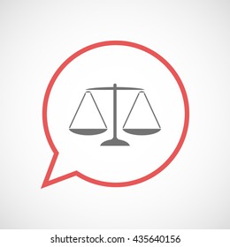 Illustration of an isolated comic balloon with a justice weight scale sign
