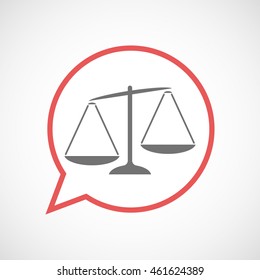 Illustration of an isolated comic balloon line art icon with  an unbalanced weight scale