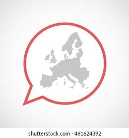 Illustration of an isolated comic balloon line art icon with  a map of Europe 