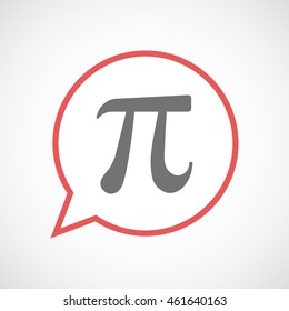 Illustration of an isolated comic balloon line art icon with the number pi symbol