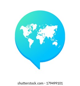 Illustration of an isolated comic balloon with a world map