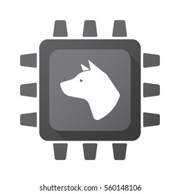 Illustration of an isolated CPU chip with  a dog head