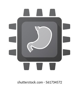Illustration of an isolated CPU chip with  a healthy human stomach icon