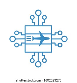 Illustration of an isolated CPU chip icon with a plane