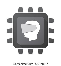 Illustration of an isolated CPU chip with  a male head wearing a virtual reality headset