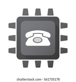 Illustration of an isolated CPU chip with  a retro telephone sign