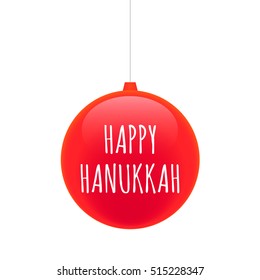 Illustration of an isolated cristal christmas ball icon with    the text HAPPY HANUKKAH