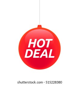 Illustration of an isolated cristal christmas ball icon with    the text HOT DEAL