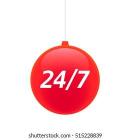 Illustration of an isolated cristal christmas ball icon with    the text 24/7