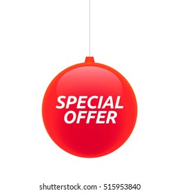 Illustration of an isolated cristal christmas ball icon with    the text SPECIAL OFFER