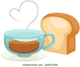 illustration of isolated a cup of coffee with bread