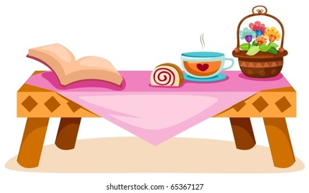 illustration of isolated a cup of coffee cake and book on white