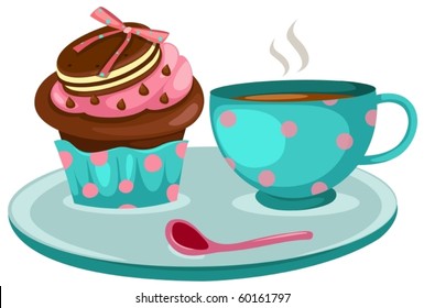 Illustration  Of Isolated A Cup Of Coffee And Cute Cup Cake